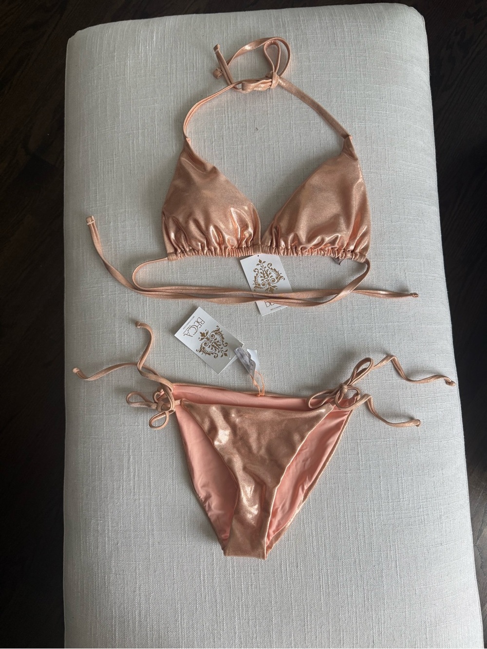 NWT BECCA Peach Metallic Triangle Bikini Set - Women's Swim